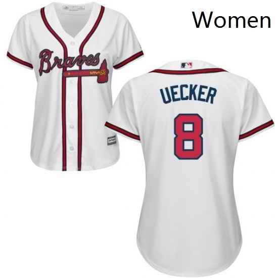 Womens Majestic Atlanta Braves 8 Bob Uecker Authentic White Home Cool Base MLB Jersey